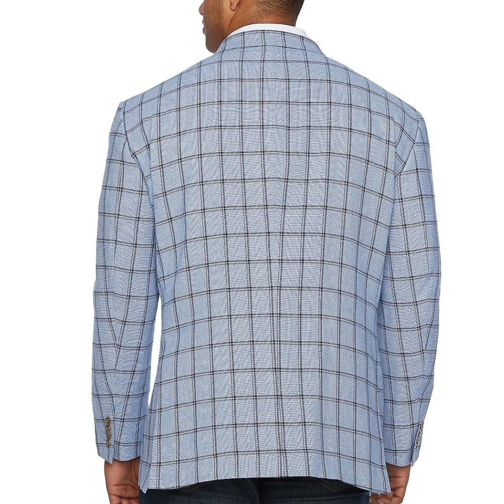 Stafford Blue Brown Windowpane Linen Sport Coat - Picture 2 of 11